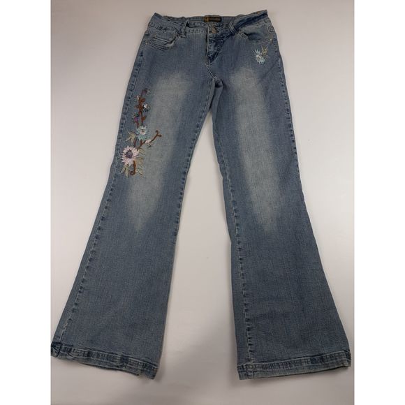 JOUJOU FLOWER EMBROIDERED STRETCHY FLARE JEANS - Picture 1 of 4